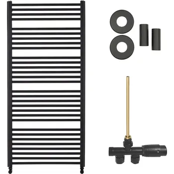 Radiátor CERANO - Koupelnový radiátorový set Alberto - ústřední vytápění - boční jednobodové připojení - 857W - černá matná - 1380x650 mm