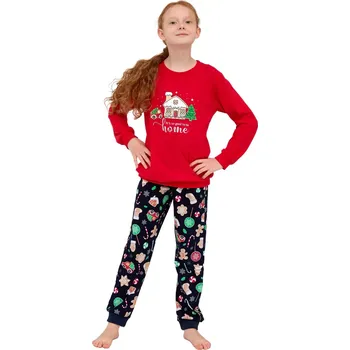 Dívčí pyžamo Bavlněné dívčí pyžamo Cornette Young Home červené velikost 146/152