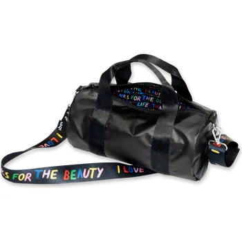 Módní doplněk LOQI, Taška LOQI Weekender Artist Love Life M, metalická černá, z recyklovaného materiálu - Formadore