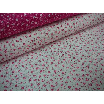 Bavlněná česká látka šíře 160cm - sytě růžová kytička na bílé (50cm)