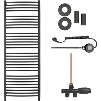 Radiátor CERANO - Koupelnový radiátorový set Stefano - kombinované vytápění, wifi tyč - boční jednobodové připojení - 773W - černá matná - 1460x650 mm