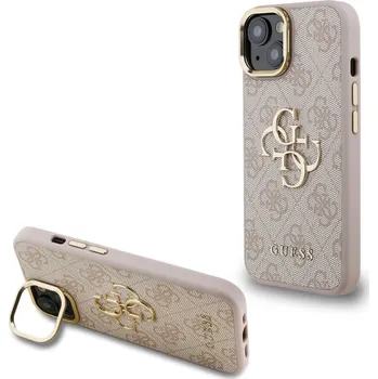 Guess PU 4G Metal Logo Stand Camera Frame Zadní Kryt pro iPhone 14 Barva: Růžová