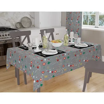 ubrus Vánoční ubrus teflonový - šedý podklad průměr 120 cm