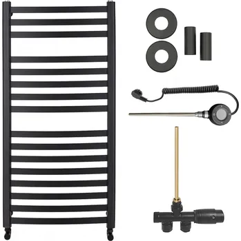 Radiátor CERANO - Koupelnový radiátorový set Paolo - kombinované vytápění, wifi tyč - boční jednobodové připojení - 604W - černá matná - 1090x550 mm