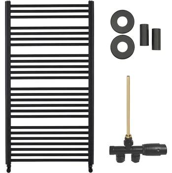 Radiátor CERANO - Koupelnový radiátorový set Alberto - ústřední výtápění - boční jednobodové připojení - 716W - černá matná - 1180x650 mm