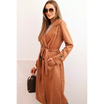 Dámský kabát Kesi Włoski Dámský kabát v pase s límcem a knoflíky camelový Kesi Włoski hnědá 3380706