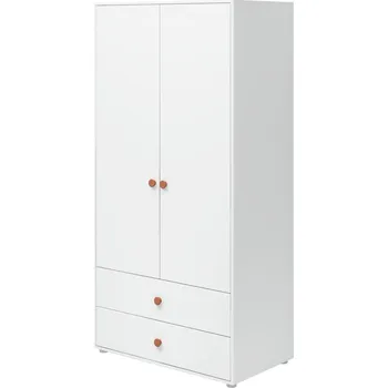 Dětská skříň Flexa Šatní skříň Flexa - Roomie dvojdveřová s dvěma zásuvkami (bílá/rumělková)