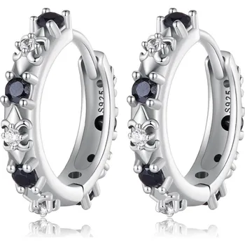 Náušnice Endy-shop Stříbrné náušnice kruhy s čirými a černými zirkony