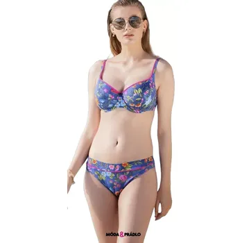 Dámské plavky Plavky lehce vyztužené nízké kalhotky Triola 82200 jeans květy velikost 65G