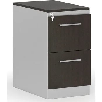 Kartotéka Kovová zásuvková kartotéka PRIMO s dřevěnými čely A4, 2 zásuvky, šedá/wenge