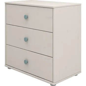 Dětská skříň Flexa Zásuvková komoda Flexa - Classic (borovice šedá + modrá úchytka)