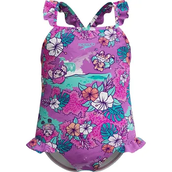 Dívčí plavky Speedo Girls Learn to Swim Printed Frill Thinstrap - neon violet 120