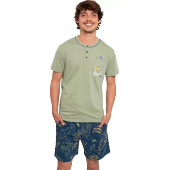 Pánské pyžamo Pánské krátké pyžamo Muydemi 310064 zelené velikost M