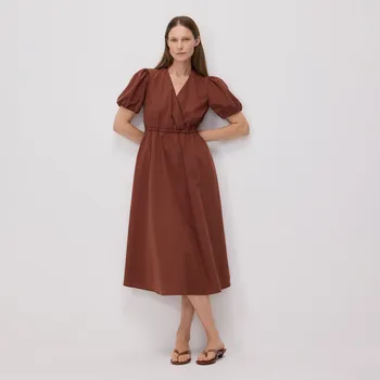 Dámské šaty Reserved - Šaty s&nbsp;balonovými rukávy - hnědá - XV460-88X - XV460-88X-S
