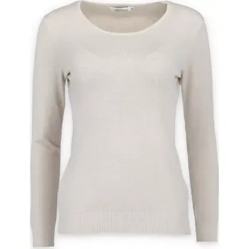 Dámský svetr Hladký dámský svetr s kulatým výstřihem 01253 sv.káva velikost L