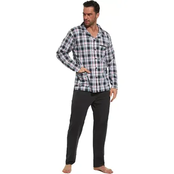 Pánské pyžamo Pyžamo pro muže s propínacím kabátkem Cornette 114/53 šedo-tyrkys velikost XXL