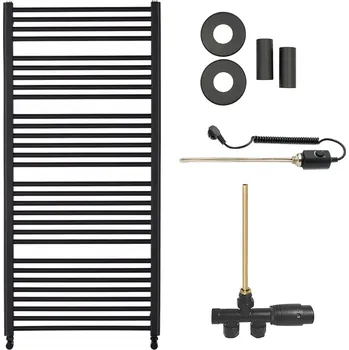 Radiátor CERANO - Koupelnový radiátorový set Alberto - kombinované vytápění, termo tyč - boční jednobodové připojení - 857W - černá matná - 1380x650 mm