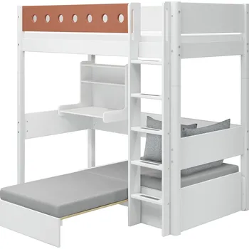 Dětská postel Flexa Vysoká postel Flexa - White s integrovaným spacím modulem a psacím stolem (bílá/rumělková)