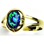 Zlatý prsten, žluté i bílé zlato, zelený syntetický opál - T 1374 (opál 8x6 mm)