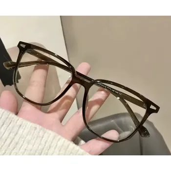 Stylové brýle, čajově hnědé, hranaté, korejský design