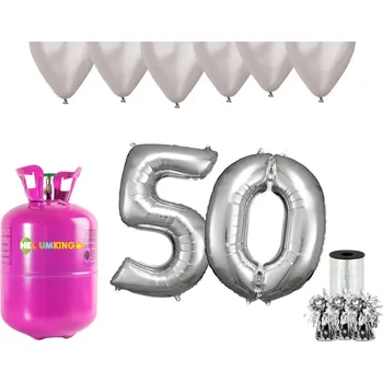 Helium do balónku HeliumKing Helium párty set na 50. narozeniny se stříbrnými balónky