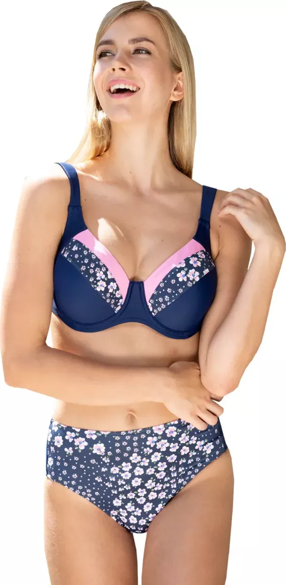 Timo dámské plavky s kosticí 830560 navy kytičky velikost 75K