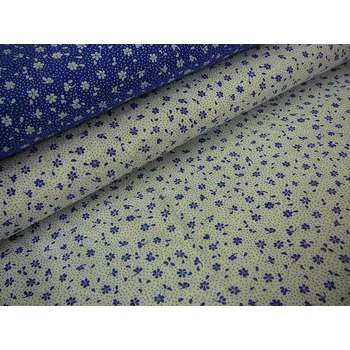 Bavlněná česká látka šíře 160cm - modrá kytička na bílé (50cm)