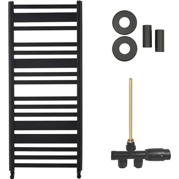 Radiátor CERANO - Koupelnový radiátorový set Enrico - ústřední vytápění - boční jednobodové připojení - 559W - černá matná - 1210x550 mm