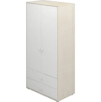 Dětská skříň Flexa Šatní skříň Flexa - Classic s dvěma zásuvkami (borovice šedá, bílá čílka + bílá úchytka)