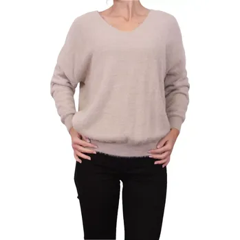 Dámský svetr Elegantní svetr protkaný třpytivou nití R116 sv.káva velikost M/L