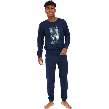 Pánské pyžamo Pyžamo pro kluky Cornette Fun&Young Wolf navy velikost L/188