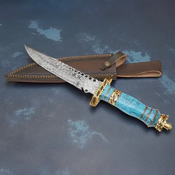 Exkluzivní lovecký nůž z damascénské oceli a fixní čepelí Rain Drop