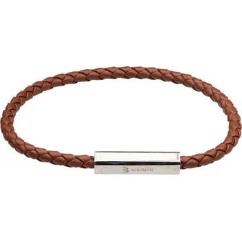 Náramek Pánský hnědý pletený kožený náramek s dekorativním hranolem z oceli 210 mm