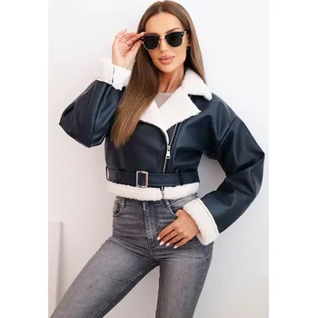 Dámská casual bunda Kesi Włoski Dámská pilotka z ekokůže s podšívkou a páskem modrá Kesi Włoski modrá | bílá 3381003