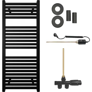 Radiátor CERANO - Koupelnový radiátorový set Donovan - kombinované vytápění, termo tyč - boční jednobodové připojení - 369W - černá matná - 1200x500 mm