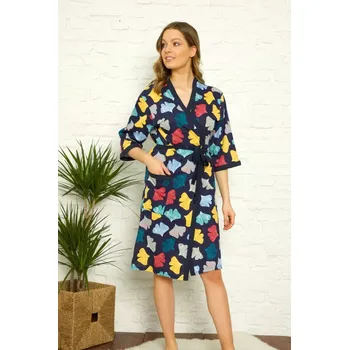 Dámský župan Dámský župan Y19260 tm. modrý s lístky - La Penna L