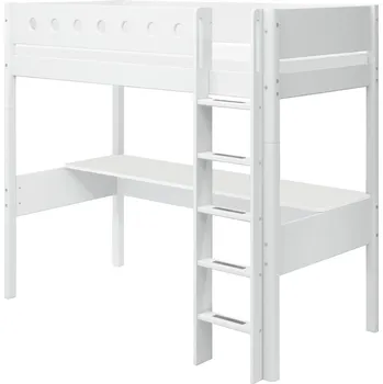 Dětská postel Flexa Vysoká postel Flexa - White s rovným žebříkem a stolem (bílá)