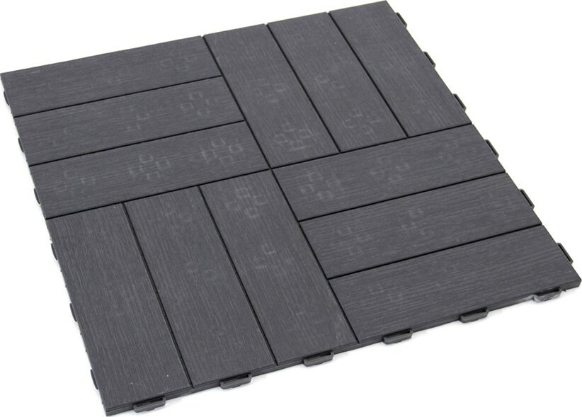 Šedá plastová terasová dlažba Linea Marte (dřevo) - délka 55,5 cm, šířka 55,5 cm, výška 1,3 cm - 80070170