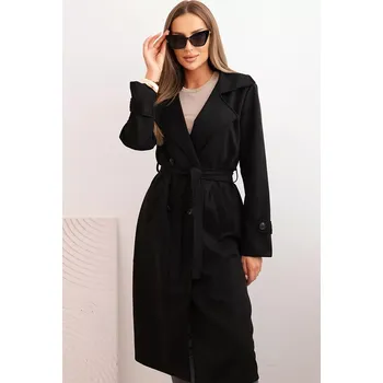 Dámský kabát Kesi Włoski Dámský kabát v pase se zavazováním, límcem a knoflíky černý Kesi Włoski černá | krémová 3380699