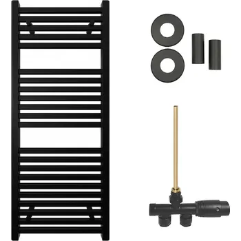 Radiátor CERANO - Koupelnový radiátorový set Donovan - ústřední vytápění - boční jednobodové připojení - 369W - černá matná - 1200x500 mm