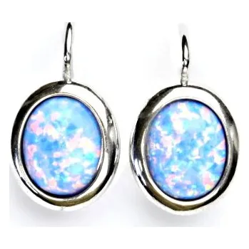 Náušnice Stříbrné náušnice, světle modrý syntetický opál, náušnice s opálem, NK 1453 (opál 10x8 mm)
