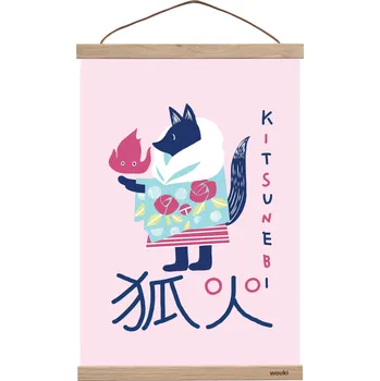 Wouki Art Print - Magical Beasts – Kitsunebi Momoiro – dubové lišty