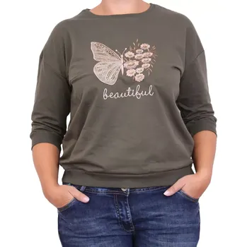 Bavlněné tričko pro ženy s 3/4 rukávem 9946 tm.olivové velikost M/L