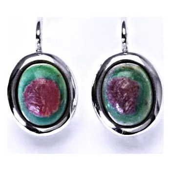 Náušnice Zlaté náušnice,bílé i žluté zlato, přírodní rubín zoisit - NK 1453 (rubín zoisit 10x8 mm)