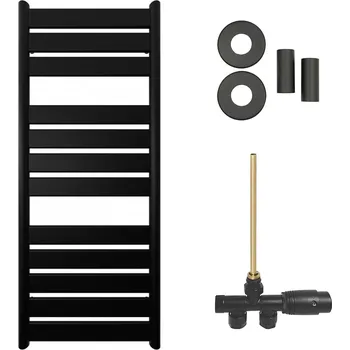 Radiátor CERANO - Koupelnový radiátorový set Arturo - ústřední výtápění - boční jednobodové připojení - 644W - černá matná - 1200x500 mm