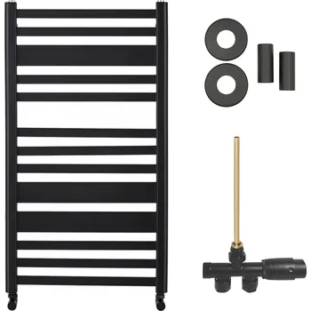 Radiátor CERANO - Koupelnový radiátorový set Enrico - ústřední vytápění - boční jednobodové připojení - 272W - černá matná - 660x550 mm
