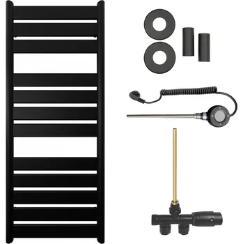 Radiátor CERANO - Koupelnový radiátorový set Arturo - kombinované vytápění, wifi tyč - boční jednobodové připojení - 644W - černá matná - 1200x500 mm