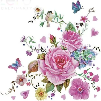 Papírový ubrousek Ubrousky 'Daisy' 33x33 cm 3N (20 ks) - růže s motýly