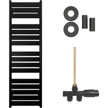 Radiátor CERANO - Koupelnový radiátorový set Arturo - ústřední vytápění - boční jednobodové připojení - 859W - černá matná - 1600x500 mm