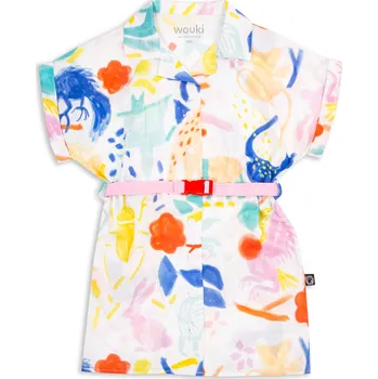 Dívčí šaty Wouki Dětské košilové šaty PAGU - jungle pink 152